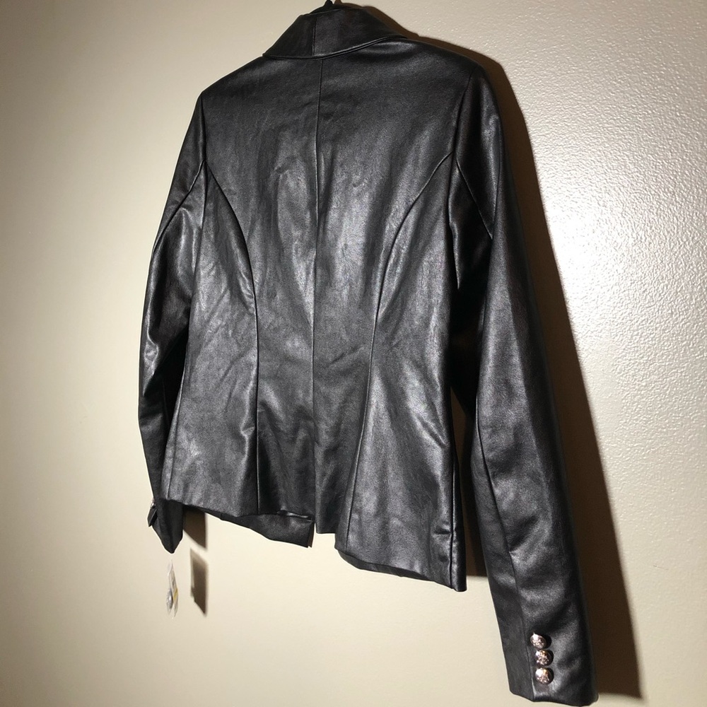 NWT INC Faux Leather Blazer Black Jacket Size PM - Picture 6 of 7